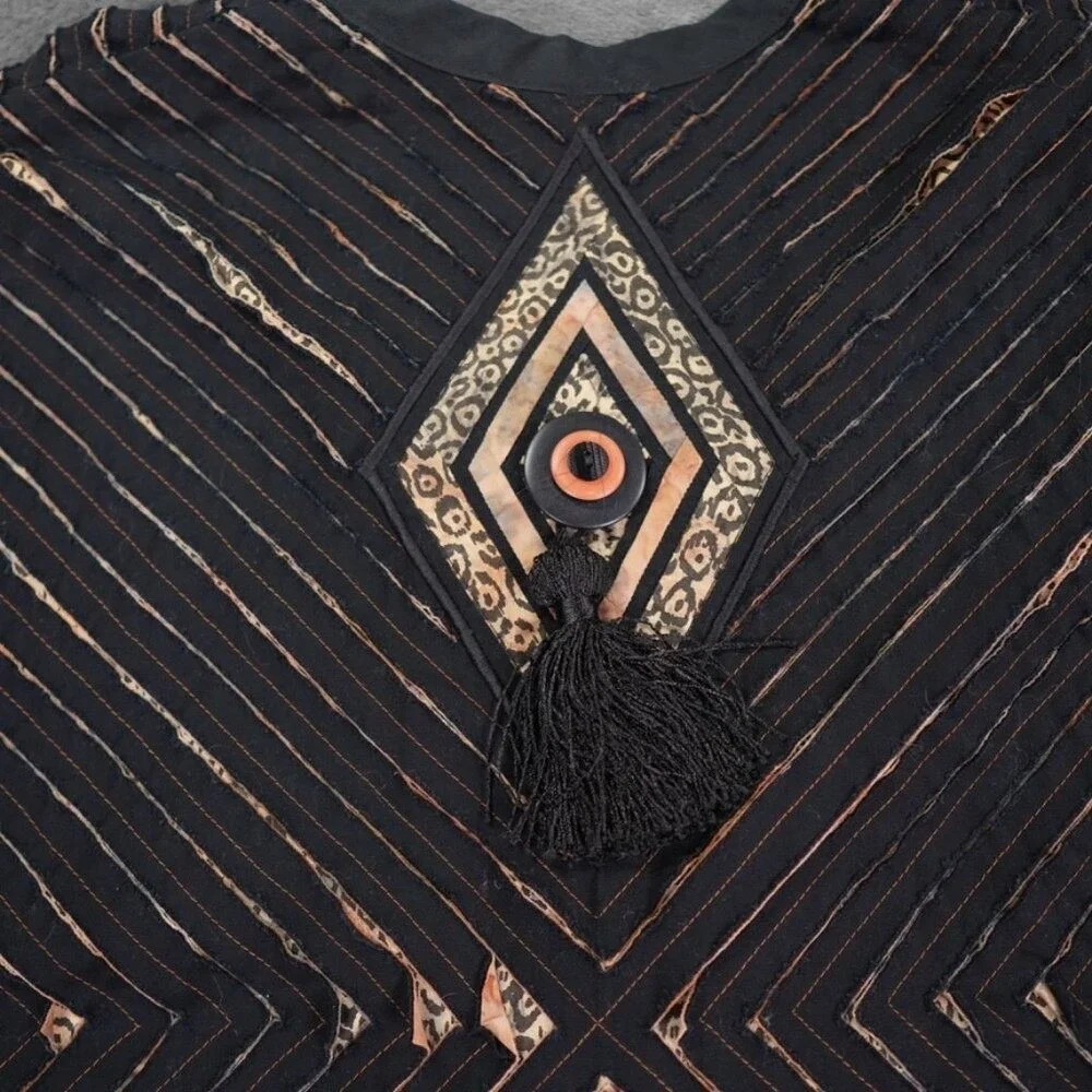 VTG Artisan Applique Quilted Vest‎ Womens Longline Tribal Batik P Hoke 2001 - Picture 12 of 13